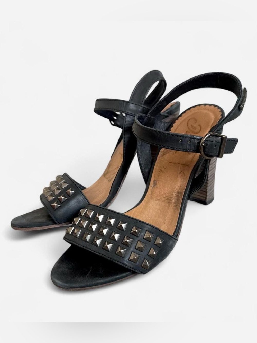 Diesel Black leather silver studded strappy heels